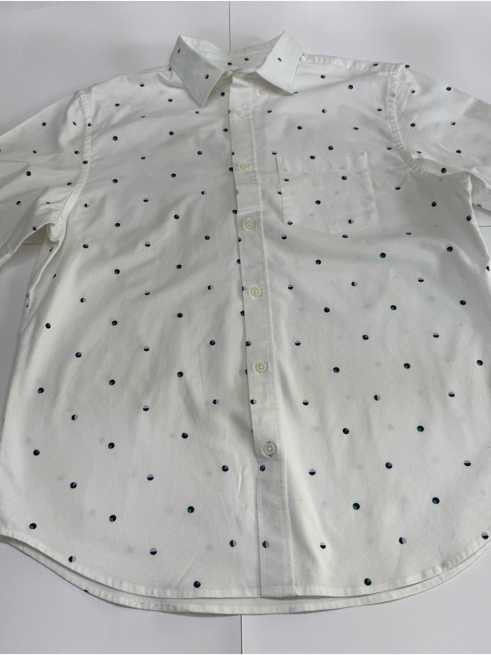 Old Navy Men’s Slim Fit Stretch Oxford Button Down Shirt White Geometric Dot L.